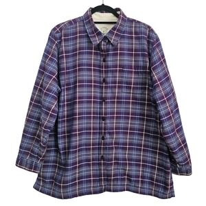 LL Bean Womens Plaid Fleece Lined Flannel Shirt Jacket Button Up 1X Outdoor Cozy